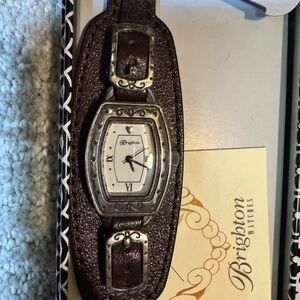 Brighton Silver and Brown Leather cuff Watch